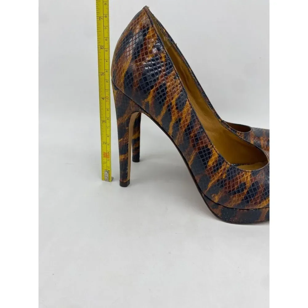 Kors By Michael Kors Shoes Womens 9M Brown Tiger Snake Print Peep Toe Pumps Heel - Picture 5 of 13